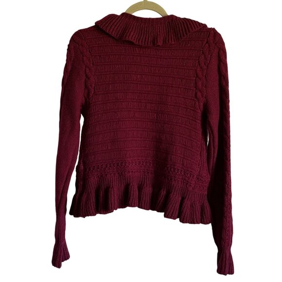 Anne Klein Burgundy Ruffled Open Cardigan Y2K Cropped Metallic Womens M Cozy - Picture 4 of 5